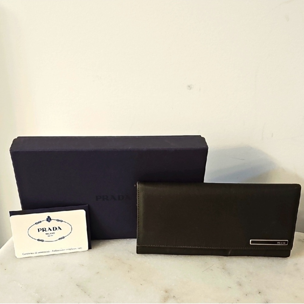 Prada black nylon and leather wallet